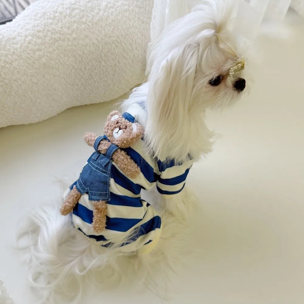 Cartoon Pattern Kawaii Pet Clothes Keep Warm Cotton Winter Puppy Clothes Animal Clothing Striped Pajamas Dog Jumpsuits Chihuahua