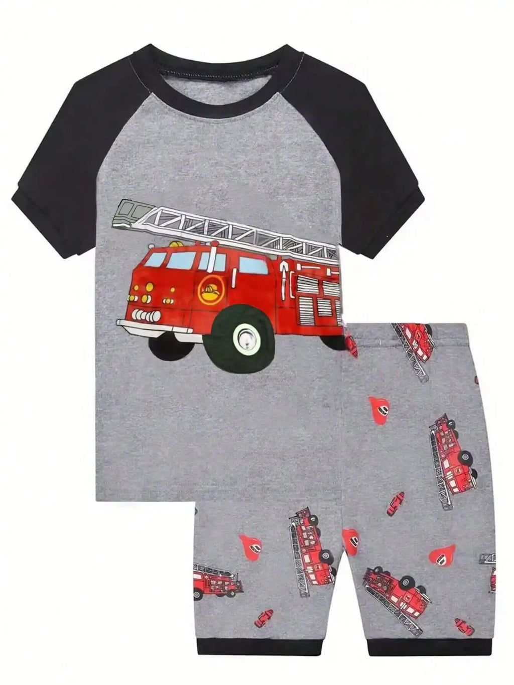 Toddler Boys Short-sleeved Pajamas Sets Kids Boy Fire engine Print Two-piece Pajama SetToddler Boys Short-sleeved Pajamas Sets K