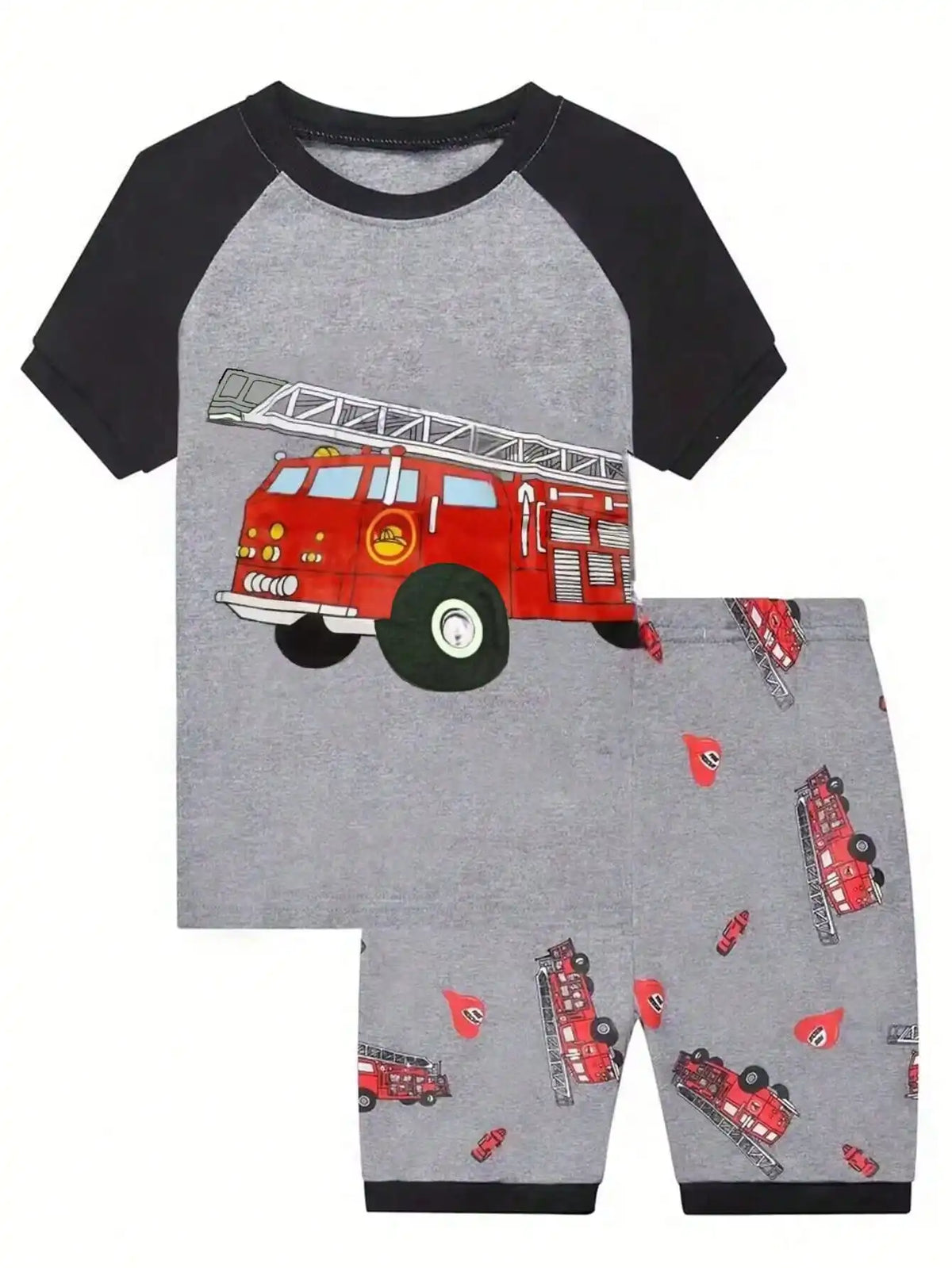 Toddler Boys Short-sleeved Pajamas Sets Kids Boy Fire engine Print Two-piece Pajama SetToddler Boys Short-sleeved Pajamas Sets K