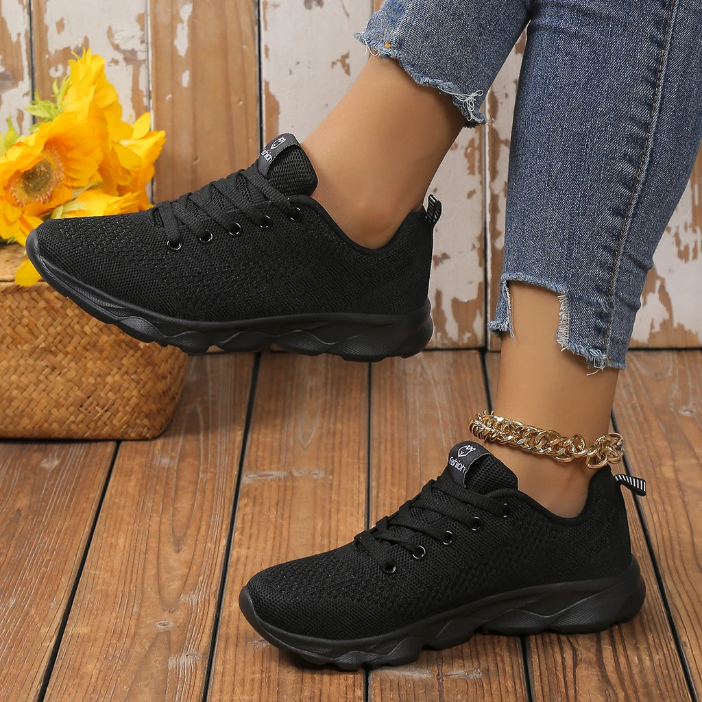 Women's Sports Shoes, Casual Running Shoes with Mesh Breathability, Comfortable Cushioned Soles, Solid Colors for Versatile Dail