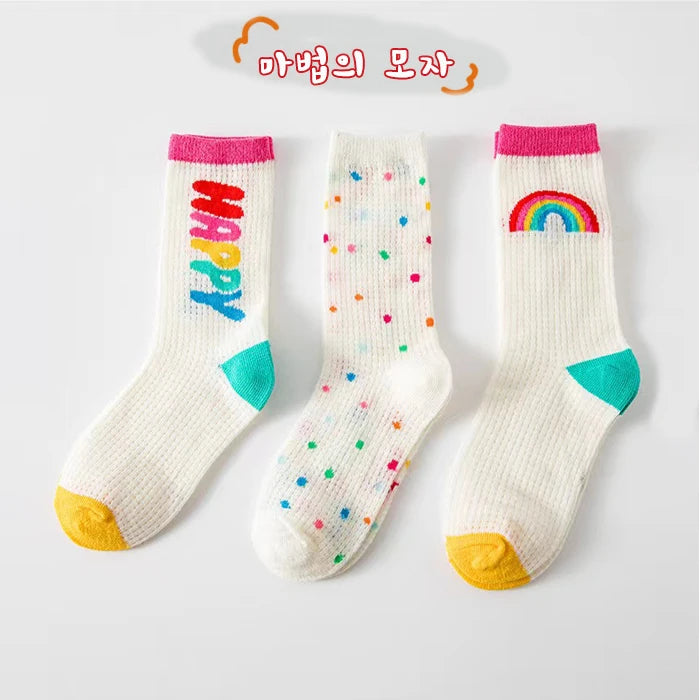 Spring Summer Socks Children Mesh Socks Kids Girls Calf Length Polka Dots Socks 3 Pairs/bag