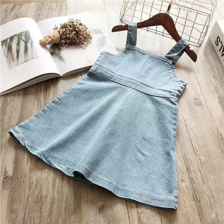 Kids Clothing 2026 Spring and Summer New Fashionable Girls Stylish Dress Denim Washed Suspender Dress