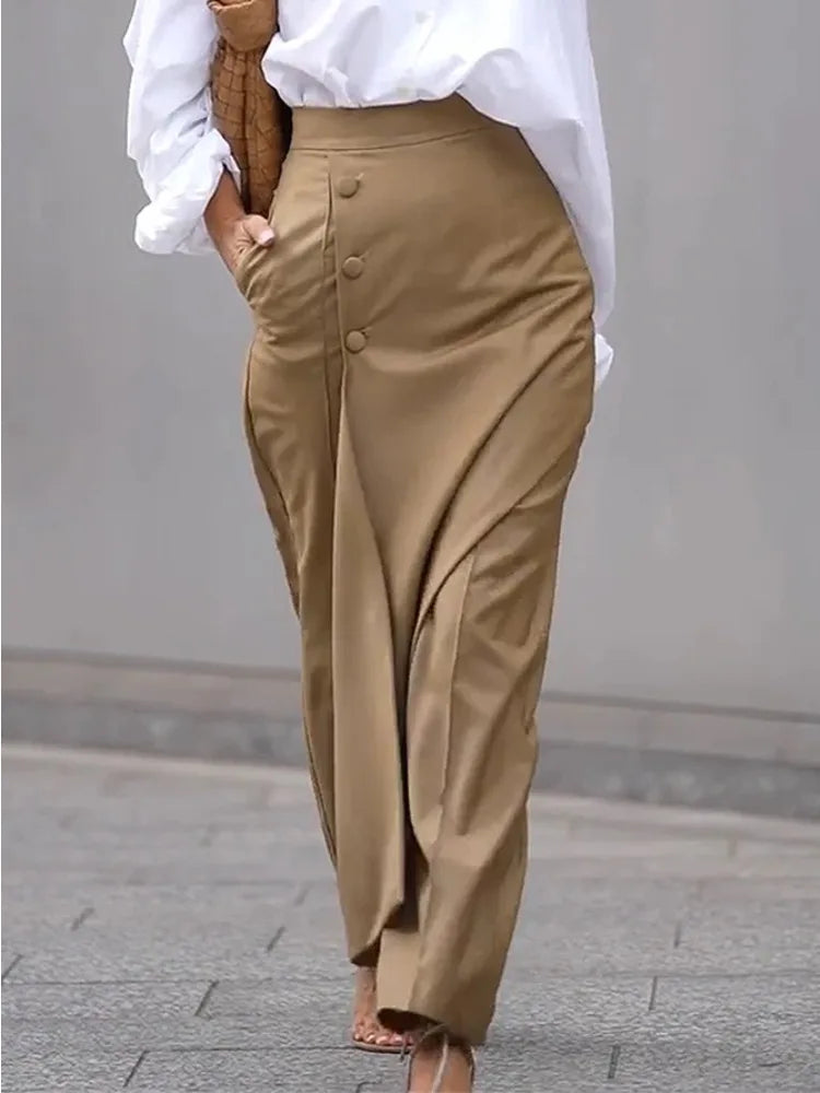 Missuoo 2026 Trendy High Waist Khaki Pants for Women Side-zippered Full-Length Casual Trousers Summer Streetwear Bottoms