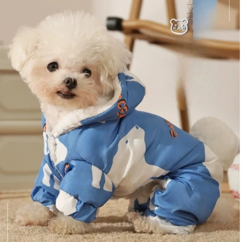 Dog Clothes Parkas Autumn and Winter Splash-proof Puppy Warm Four-legged Cotton Clothes Pet Outdoor Waterproof Clothing Teddy