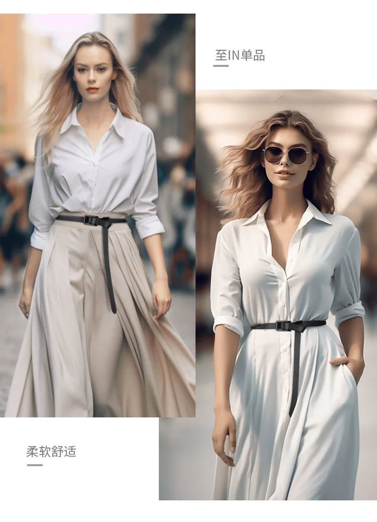 Fashion Belts for Women Metal Buckle Waist Belt Knotted Thin Belts for Jeans Dress Leather Belt Adjust Skinny Waistband
