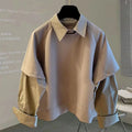 Fake Two Pieces Hoodie Women Clothing Preppy Style Long Sleeve Casual Loose Tops Vintage Fashion Y2k Sweatshirts 2026 Ropa Mujer