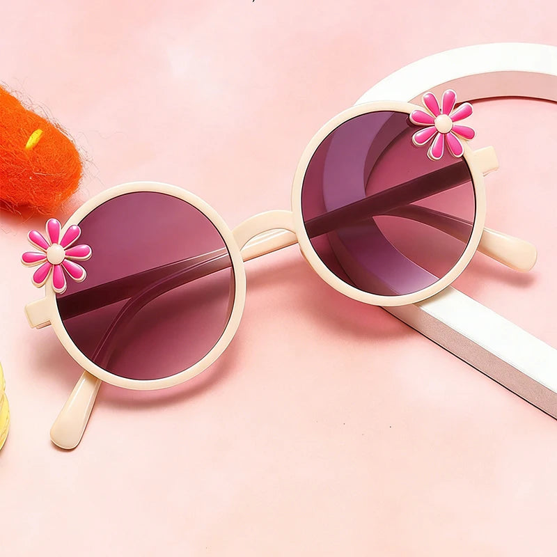 Cute Flower Children Sunglasses Fashionable Uv Protection Round Frame Outdoor Sunshade Kids Sunglasses 2344