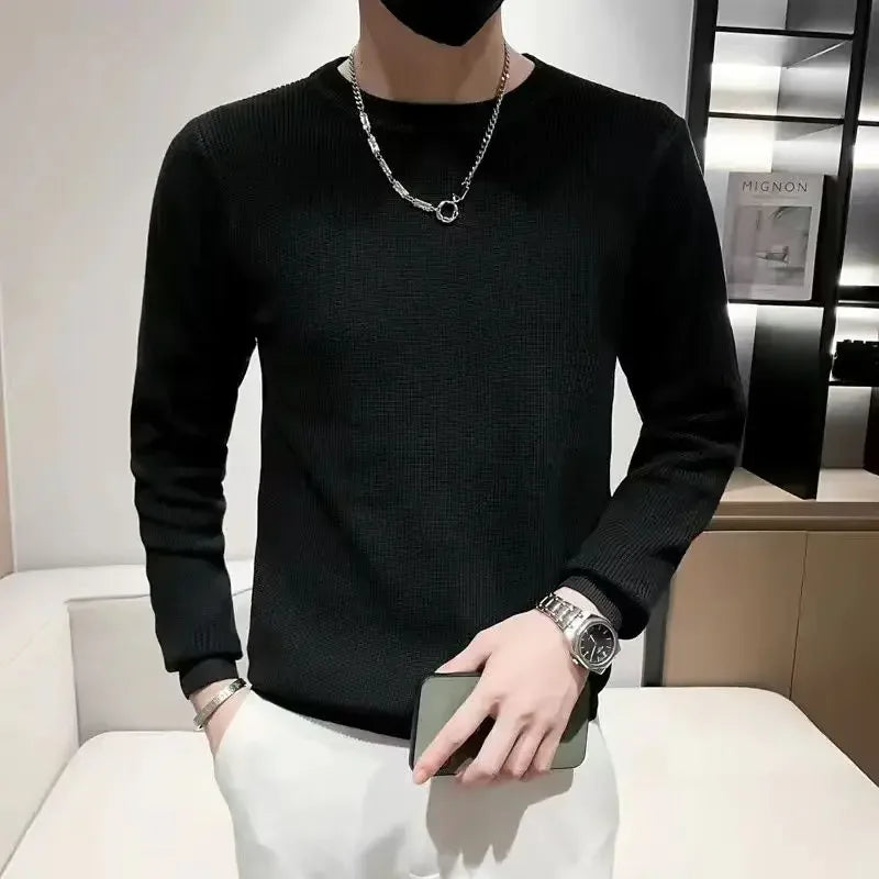 White Knitted Sweaters for Men Round Collar Green Crewneck Pullovers Man Clothes Clothing Knitwears Y2k Streetwear Fun Casual S