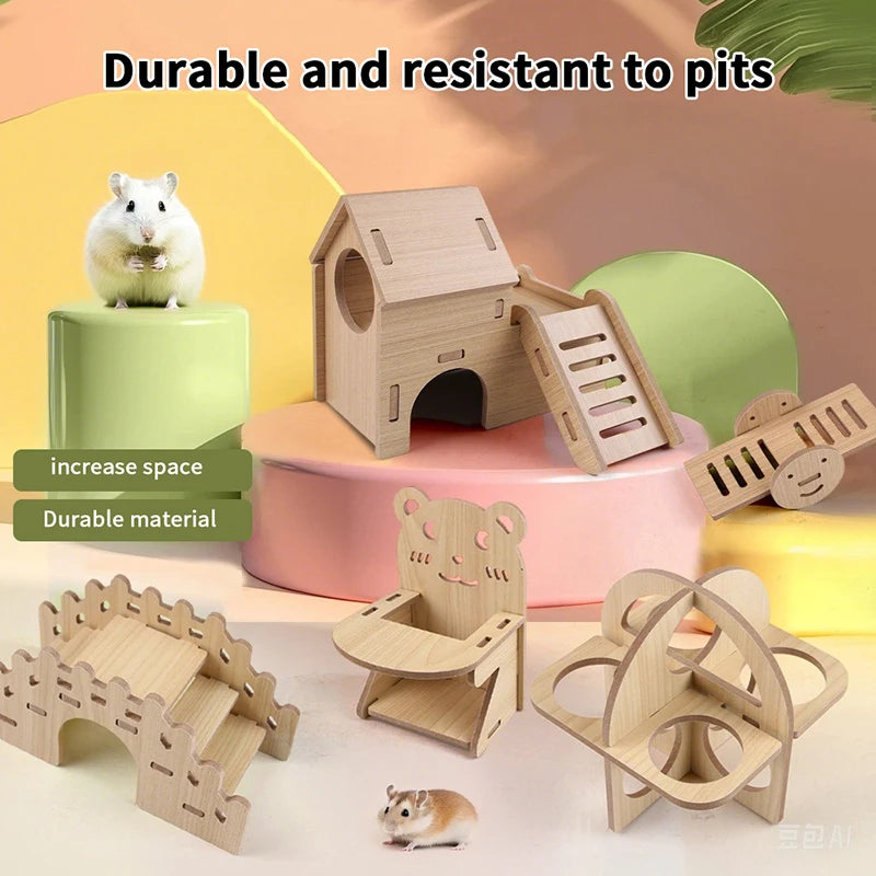 Pet Hamster Toys Wooden Bridge Seesaw Swing Toys Small Animal Activity Climb Toy DIY Hamster Cage Accessorie