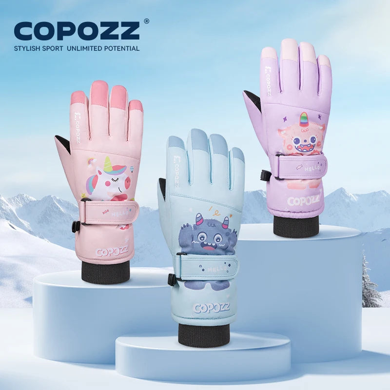 COPOZZ Cartoon Children Winter Gloves for Girls Boys Thick Waterproof Kids Ski Gloves Snowboard Riding Cycling Child Snow Gloves