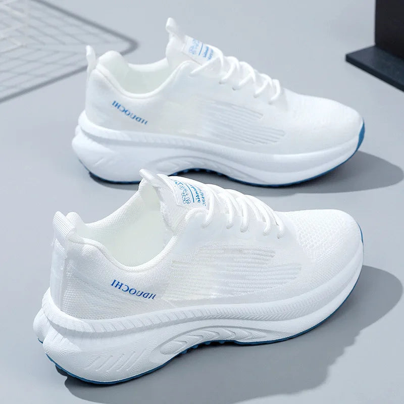 Women Shoes Summer Height Increase Fly Weave Soft Bottom Shoes Breathable Mesh Sneaker Outdoor Sports Running Sneakers for Women