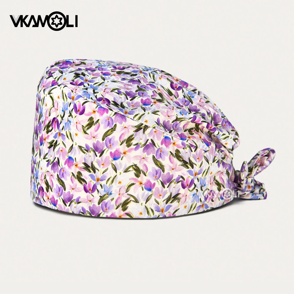 Flower printing hats scrubs women hats Health service Workers adjustable caps beauty salon Work Frosted cap lab pet store hats