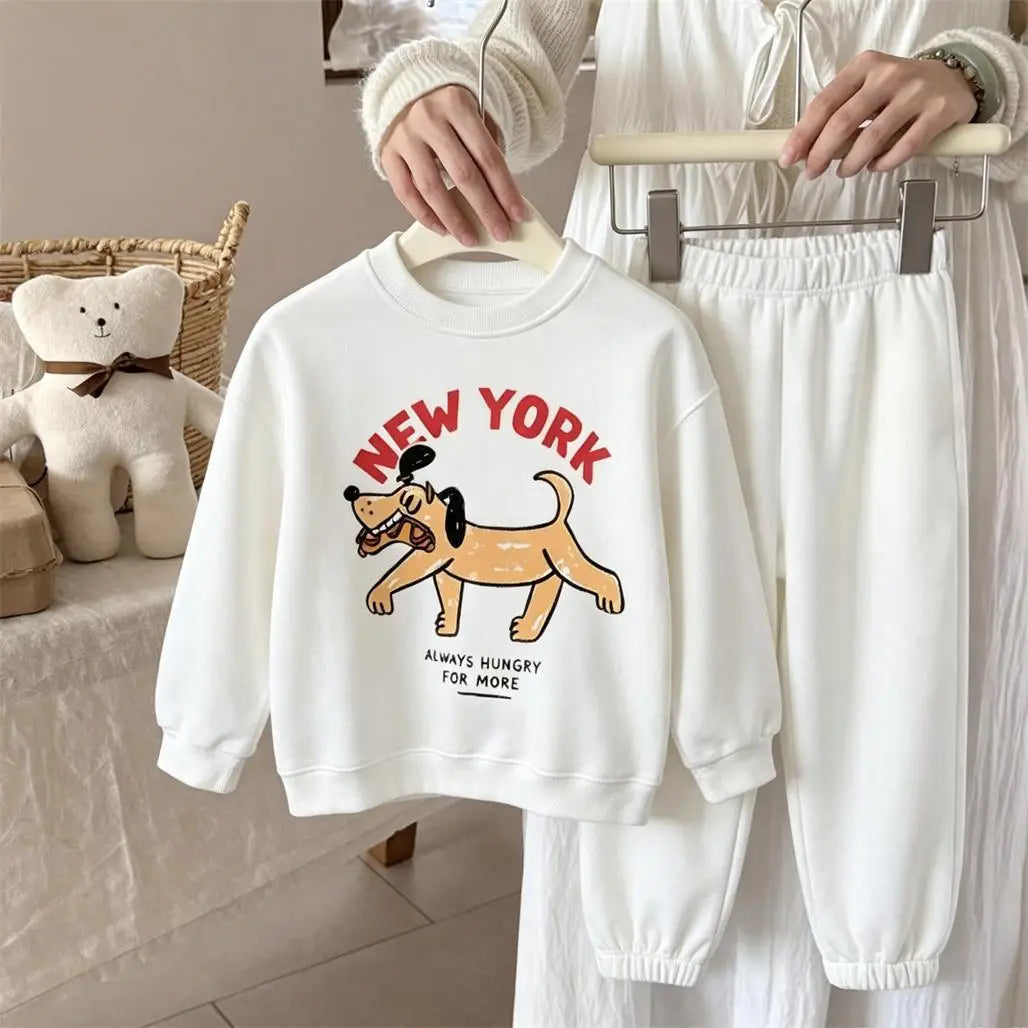 Kids Long-sleeved Suits Fashion Casual Sports Wear Crewneck Sweatshirt+Pants Two Piece Set Outer Wear Toddler  Cartoon Clothes