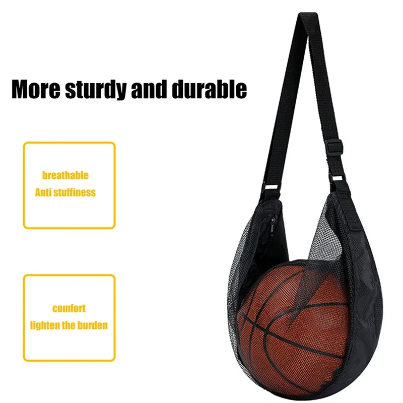 1 Pcs Single Ball Bag With Zipper Pocket Mesh Ball Storage Bag Sport Equipment Drawstring Sling Storage Net Carrying Basketball