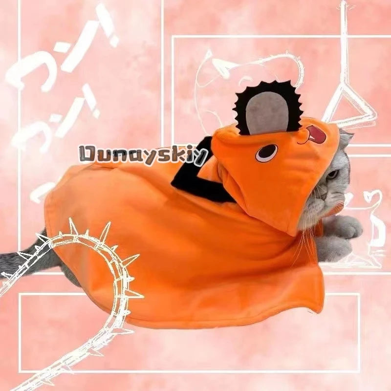 Pochita Pet Clothes Cat Dog Cloak Anime Cosplay Halloween Pet Prop Costume Soft Warrm Puppy Transformation Clothes Cosplay