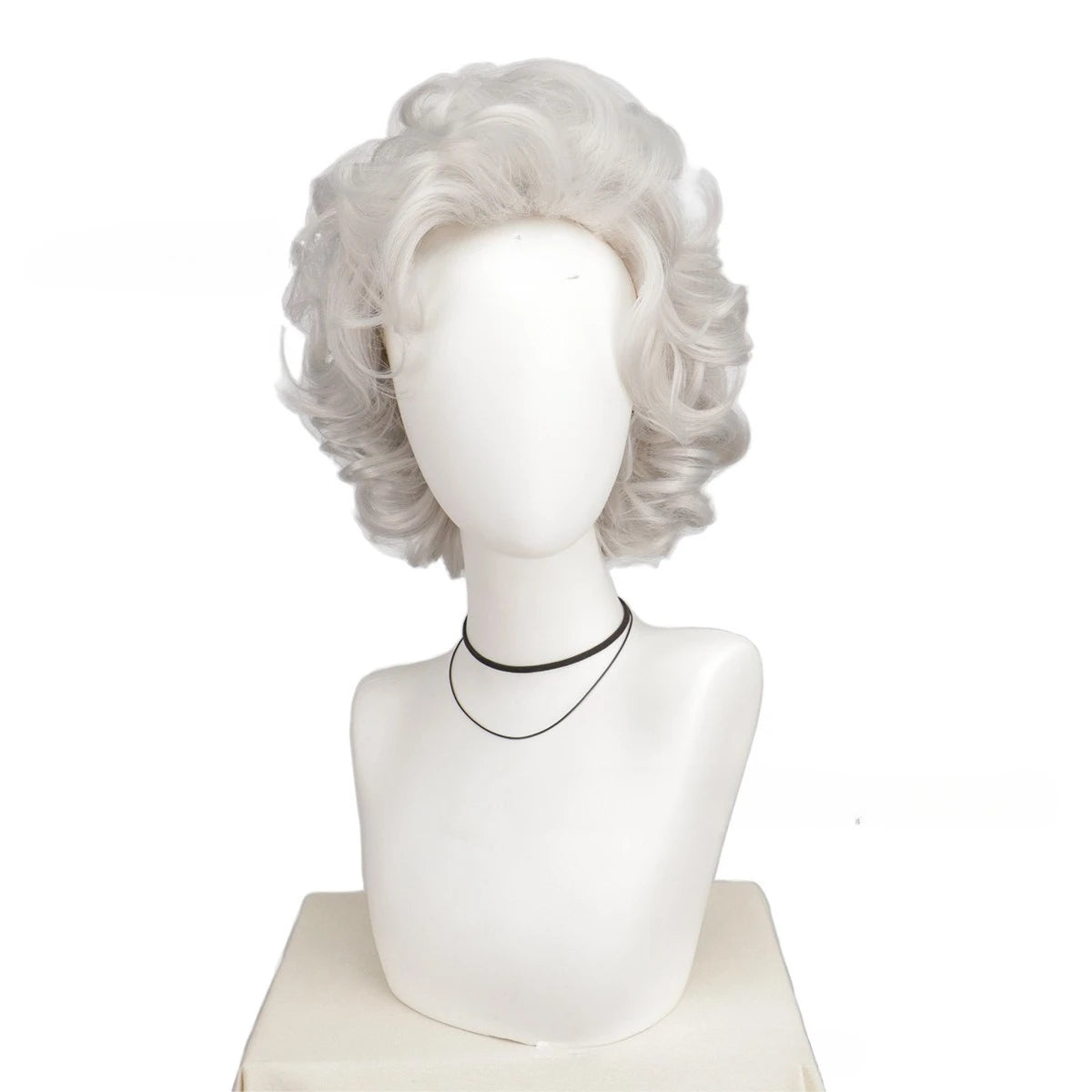 Old Lady Wig for Women Gray Wigs for Women Grandma Wig with Bangs Short Curly Synthetic Hair Halloween School Party Use
