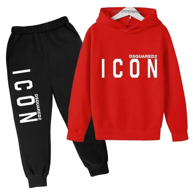 Kids 3-12 Years Top +Pants 2P Clothing Sweatshirt Alphabet Fashion Print Hoodie Boys Coat Sport Casual Girls Clothes Jogging Set