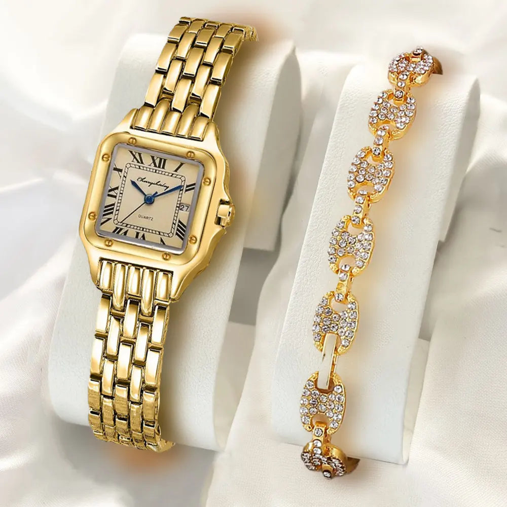 Women Watch Square Simple Design Men Quartz Watch Fashion Diamond Stainless Steel Women's Watch Diamond Bracelet