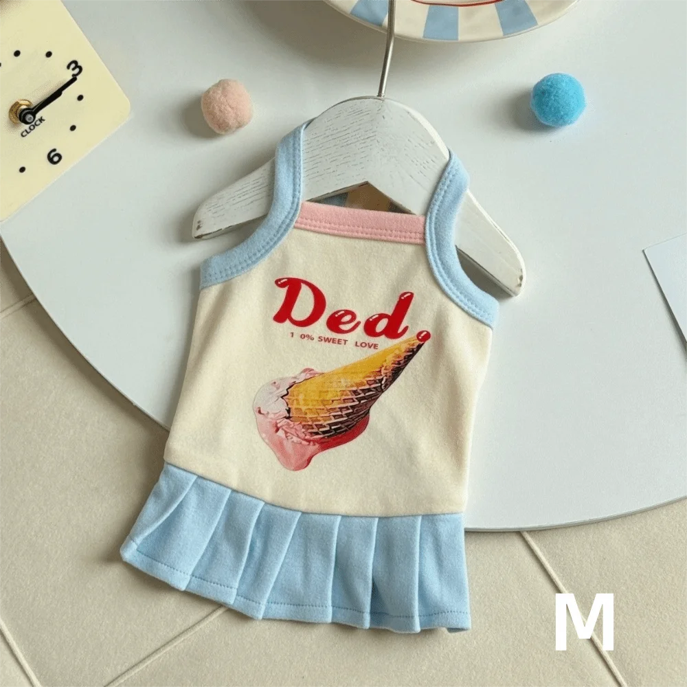 Cartoon Print Pet Ice Cream Camisole Vest Thin Breathable Comfortable Clothing Pet Tank Top Dog Clothes Small Dogs