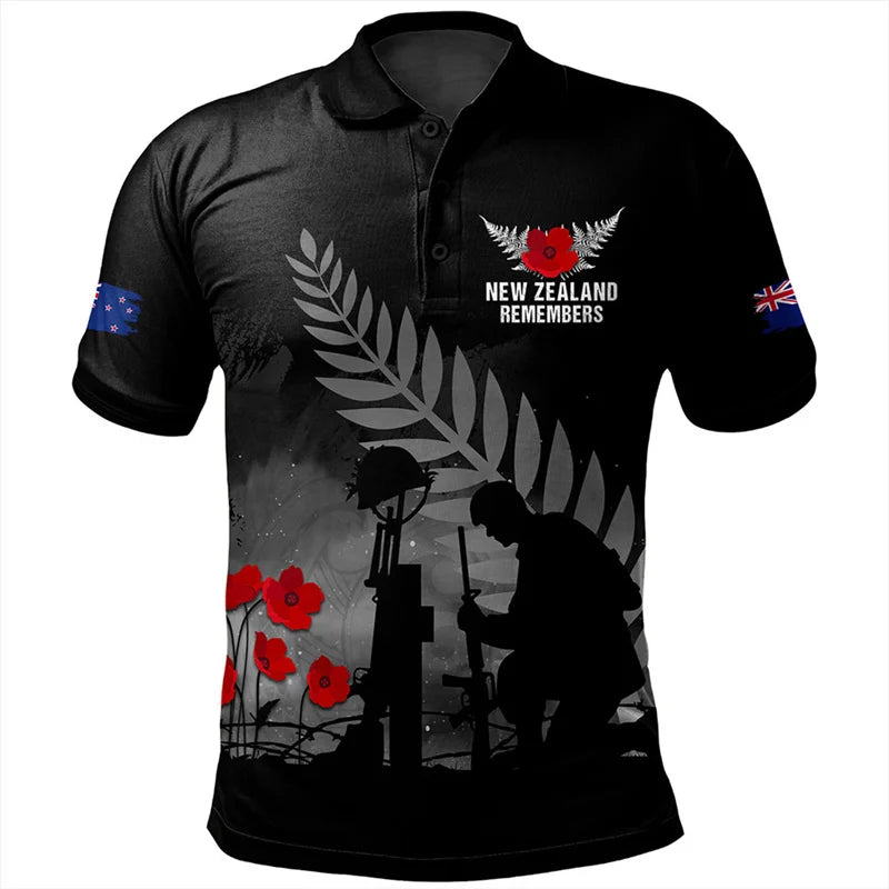 Anzac Day Polo Shirt For Men Lest We Forget Lapel Short Sleeve Golf Shirts Australia New Zealand Tonga National Day Fashion Top