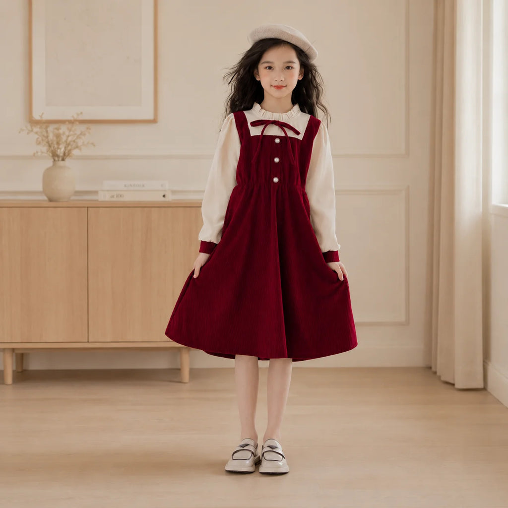 Kids Corduroy Long Dresses for Girls Clothes Teenagers Children Outfits Party Dress Autumn Warm Baby Costumes 6 8 10 12 13 Years