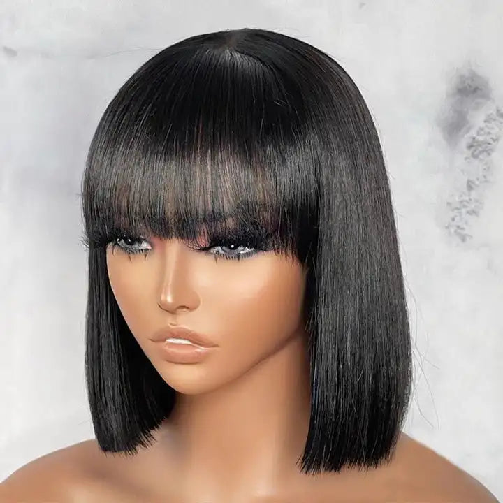 Wholesale Bangbob Human Hair Wig,Cuticle Aligned Vietnamese Human Short Bob Wig, Virgin Hair Vendor Straight Curly Wave Bob Wig